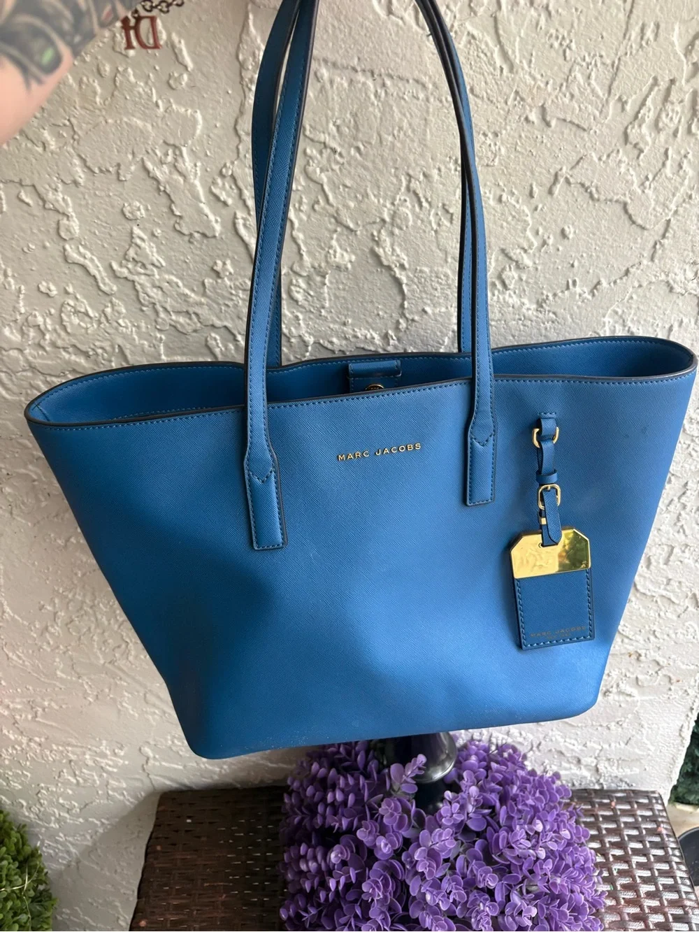 Marc Jacobs Electric Blue Saffiano Tote with Gold Hardware